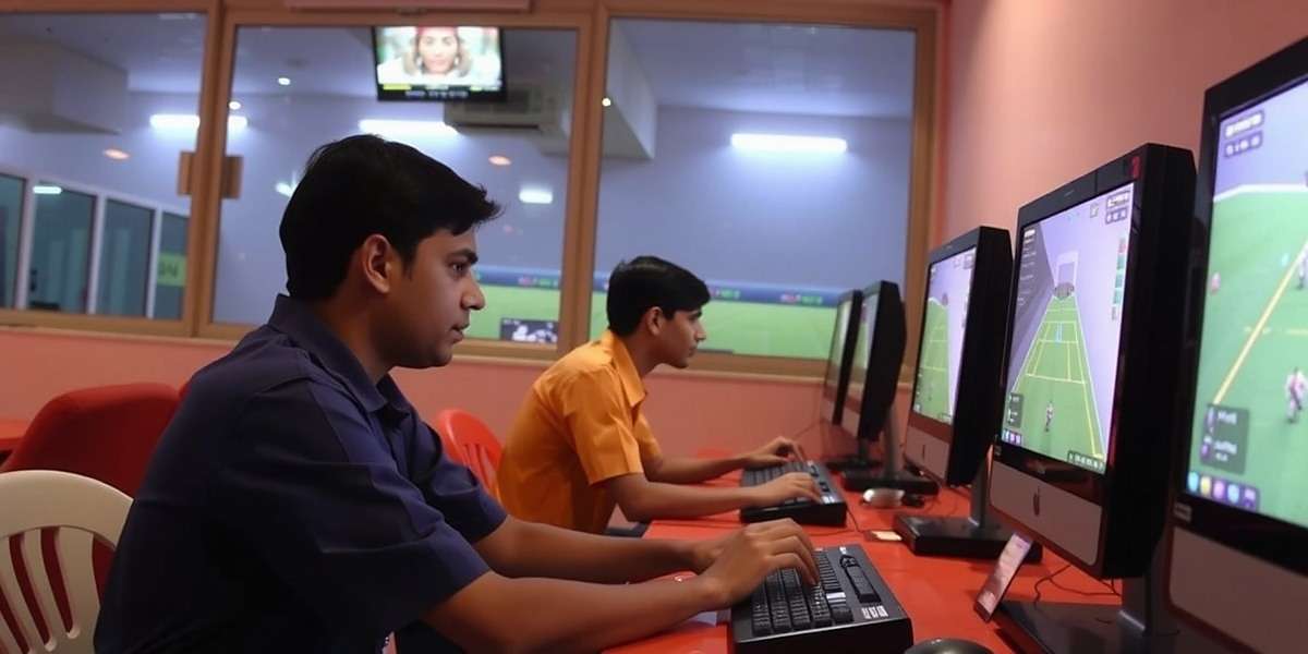 Indian gamers playing FIFA 04: Indian Arrows Development in a cyber cafe