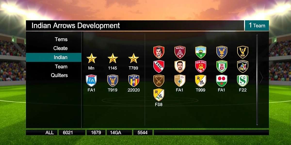 FIFA 04: Indian Arrows Development team selection screen showing Indian clubs